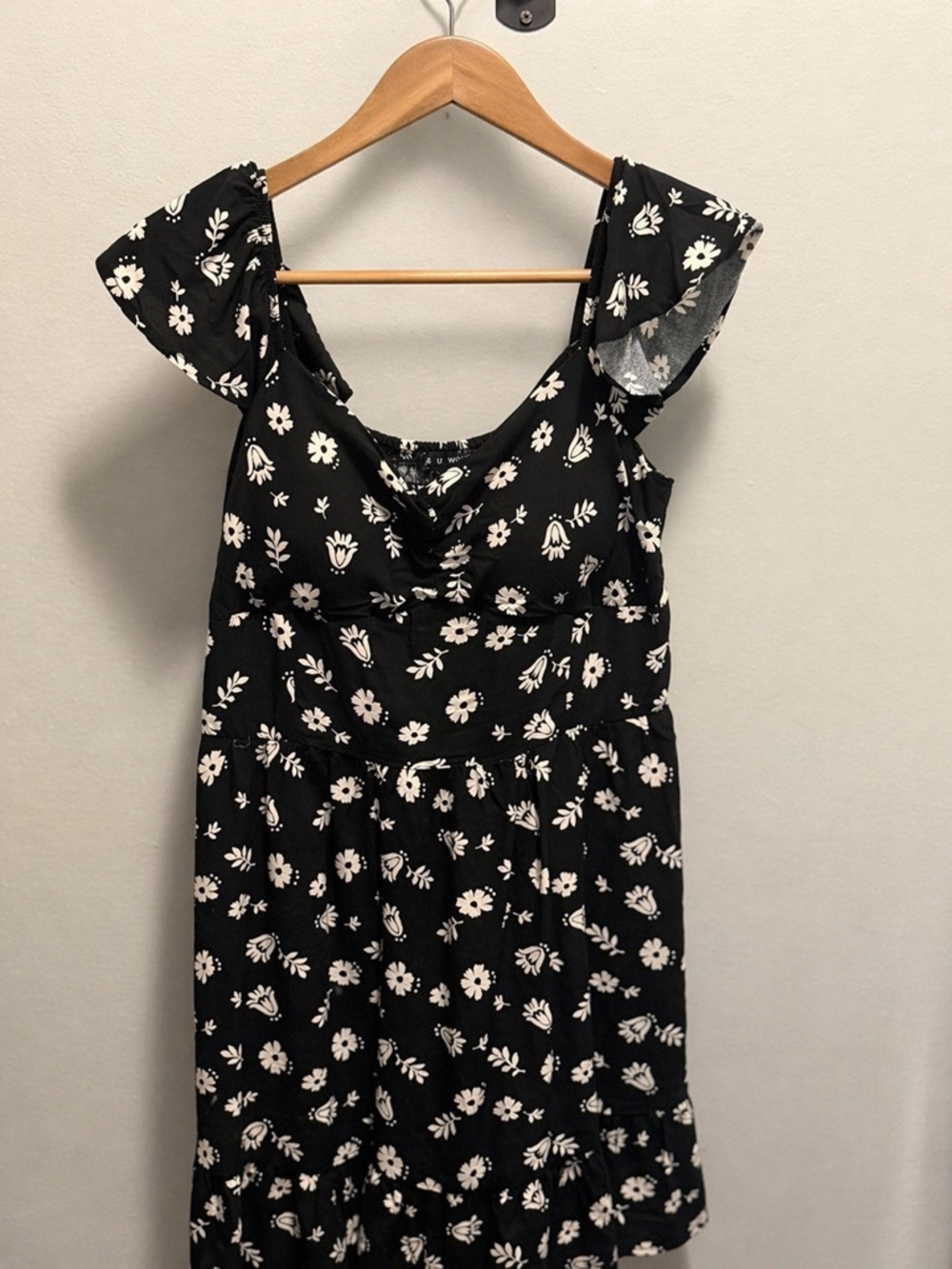 Black Floral Summer Dress with Flutter Sleeves